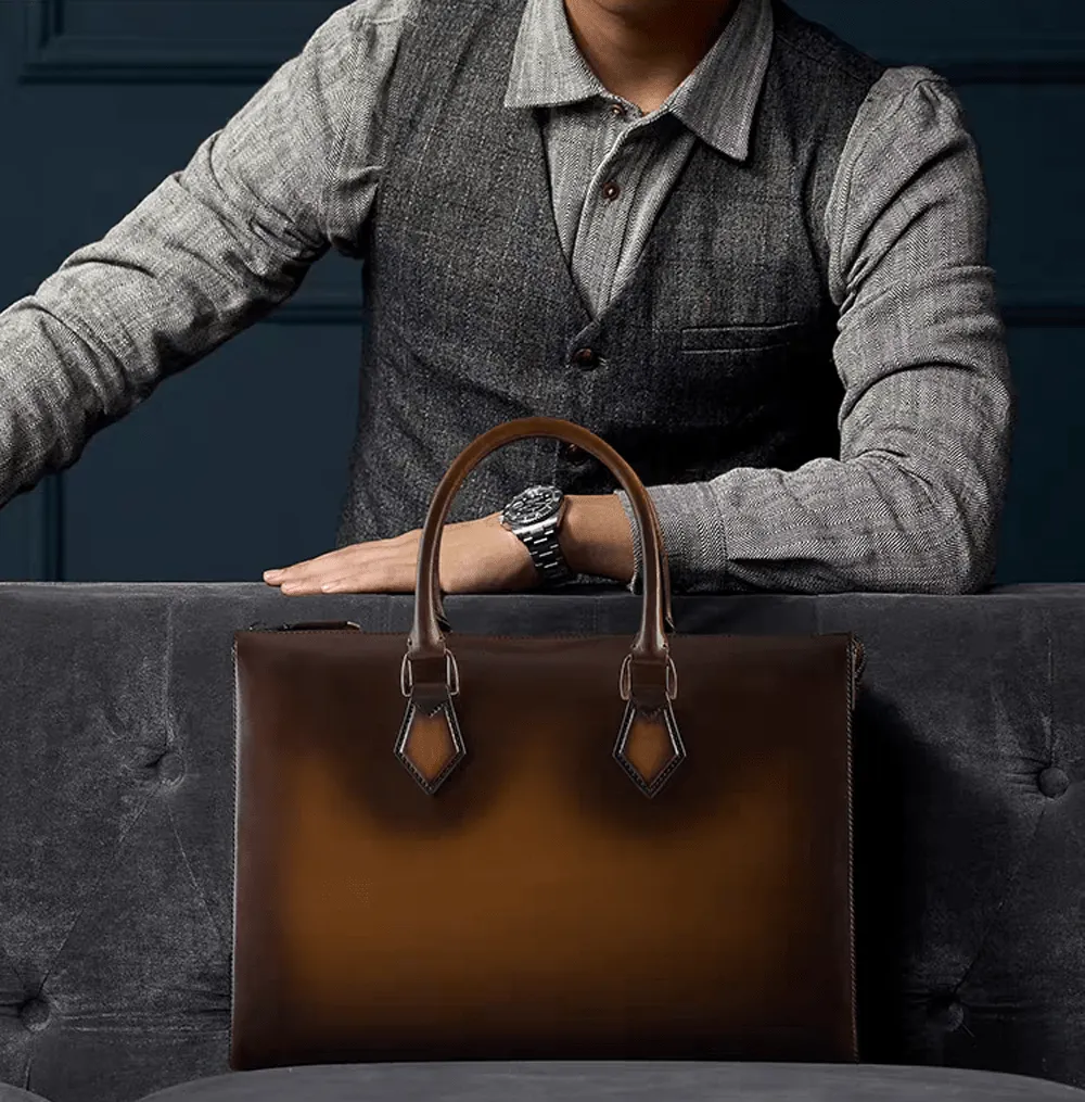 14 inch Imported Vintage Leather Laptop Briefcase Bag