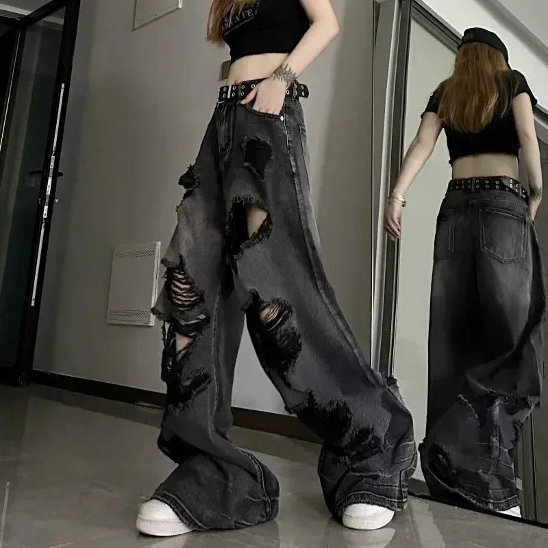 2024 Korean Streetwear Gyaru Kpop Hippie Baggy Denim Women's Jeans