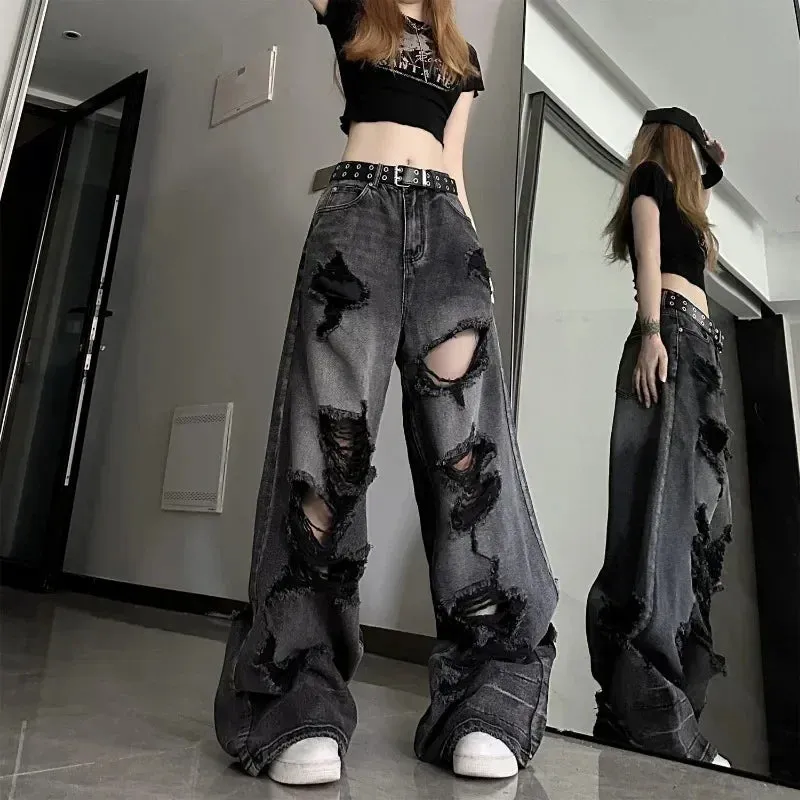 2024 Korean Streetwear Gyaru Kpop Hippie Baggy Denim Women's Jeans