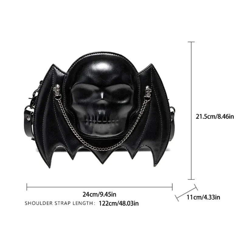 Alternative Fashion Skull Shaped Gothic Bat Wing Metal Chain Shoulder Bag