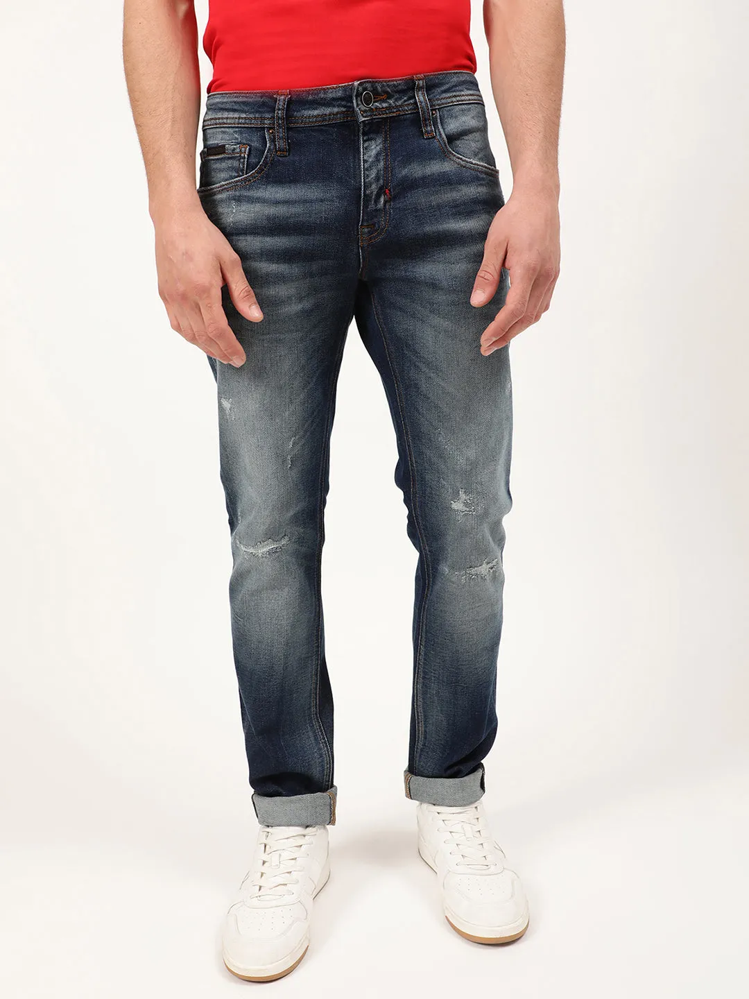 Antony Morato Men Blue Slim Fit Mildly Distressed Heavy Fade Jeans