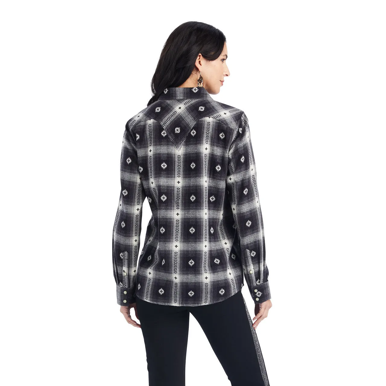 Ariat® Women's Black Plaid Aztec Long Sleeve Snap Front Western Shirt