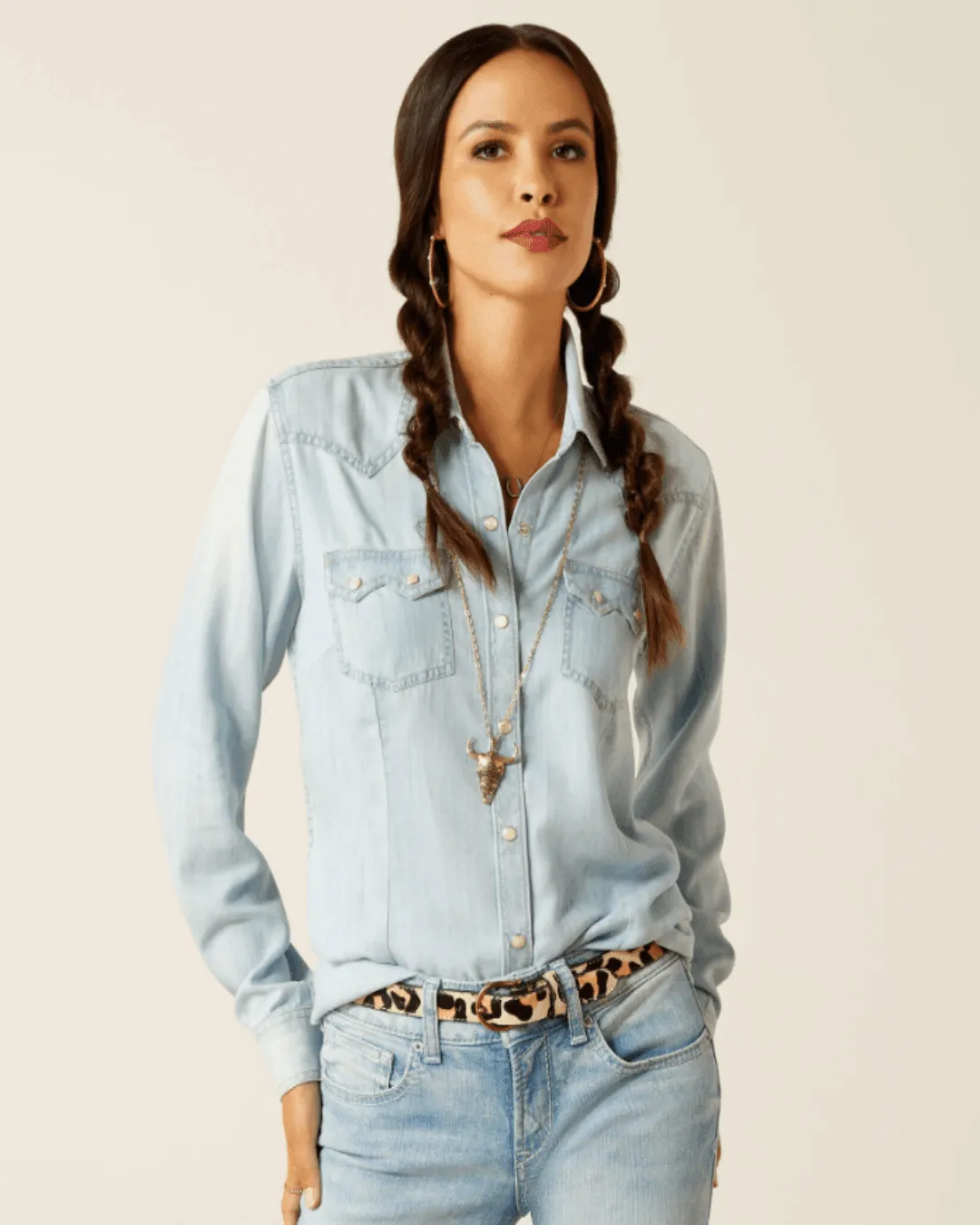 Ariat Women's Bleached Chambray Blues Snap Long Sleeve Shirt 10051493