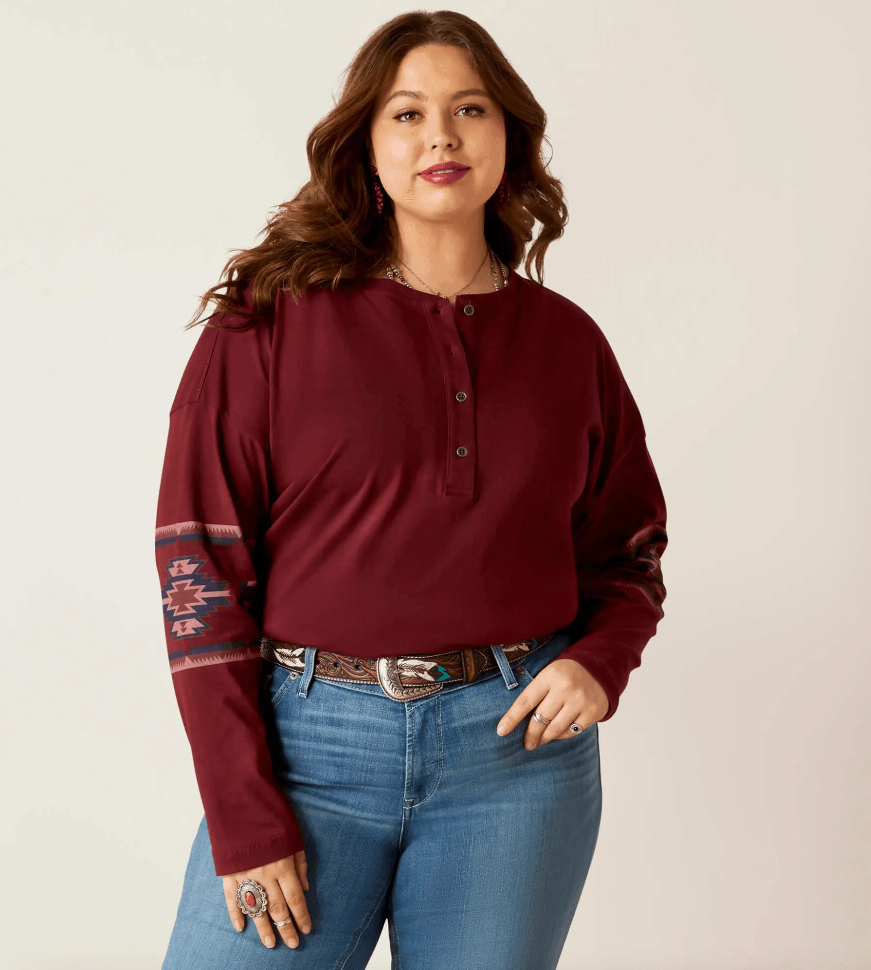 Ariat Women's Tawny Port Relaxed Henley Long Sleeve Shirt 10046443