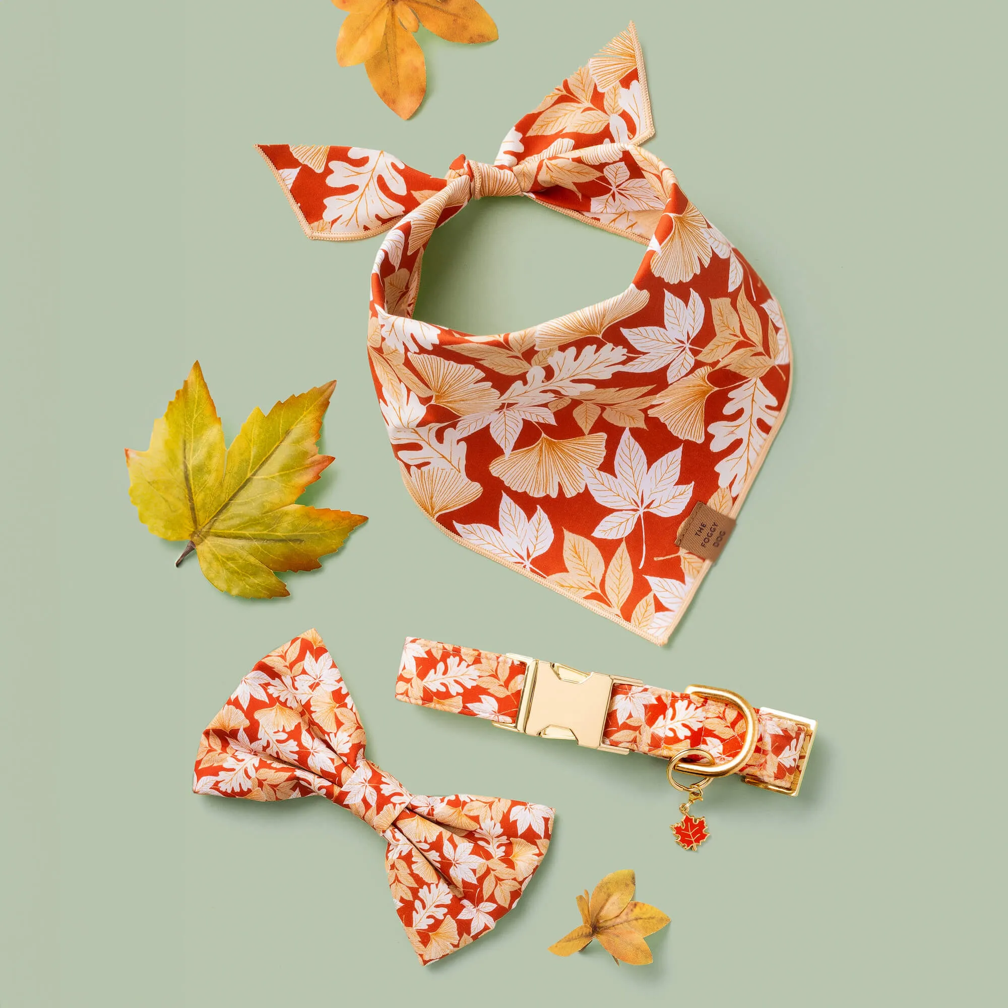 Autumn Leaves Rust Dog Bow Tie