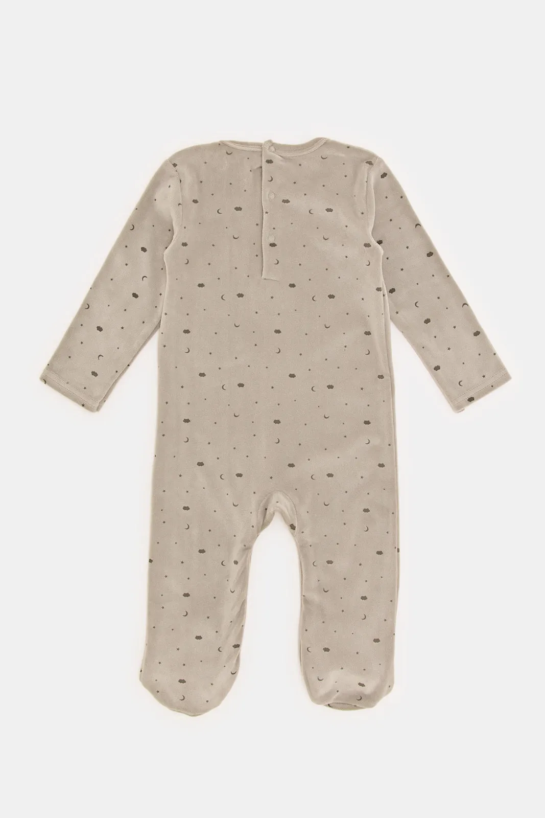 Babied Grey Velour Allover Print Sleepsuit