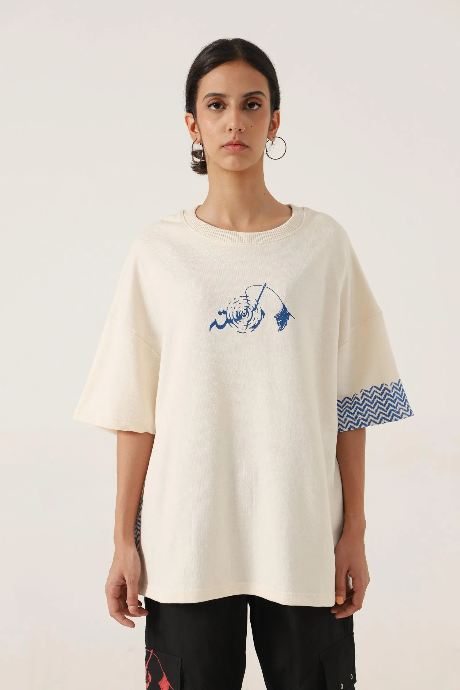 BEIGE BLOCK PRINTED T-SHIRT