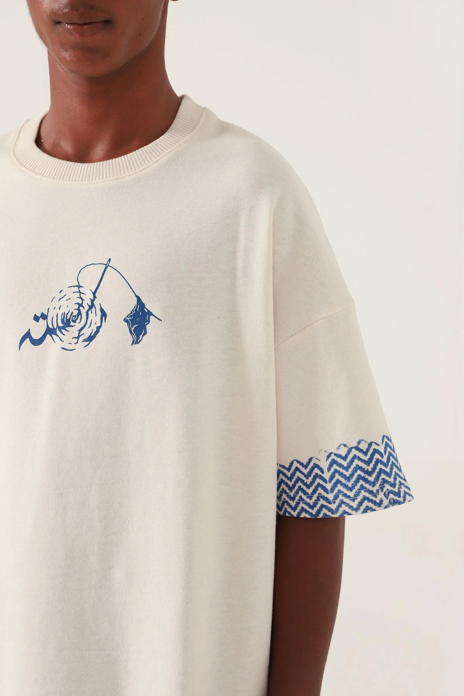 BEIGE BLOCK PRINTED T-SHIRT