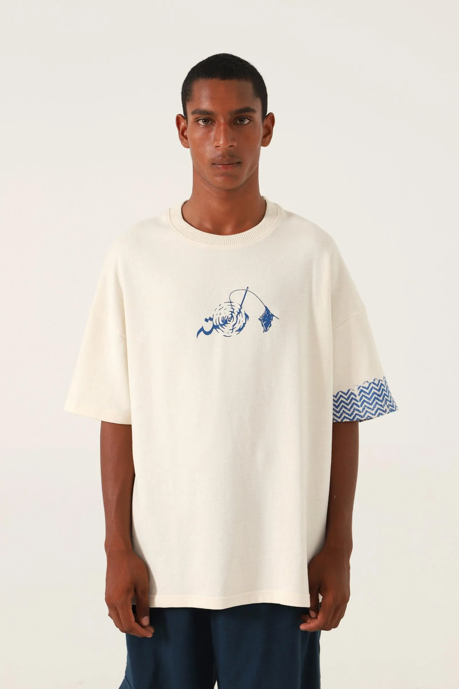 BEIGE BLOCK PRINTED T-SHIRT