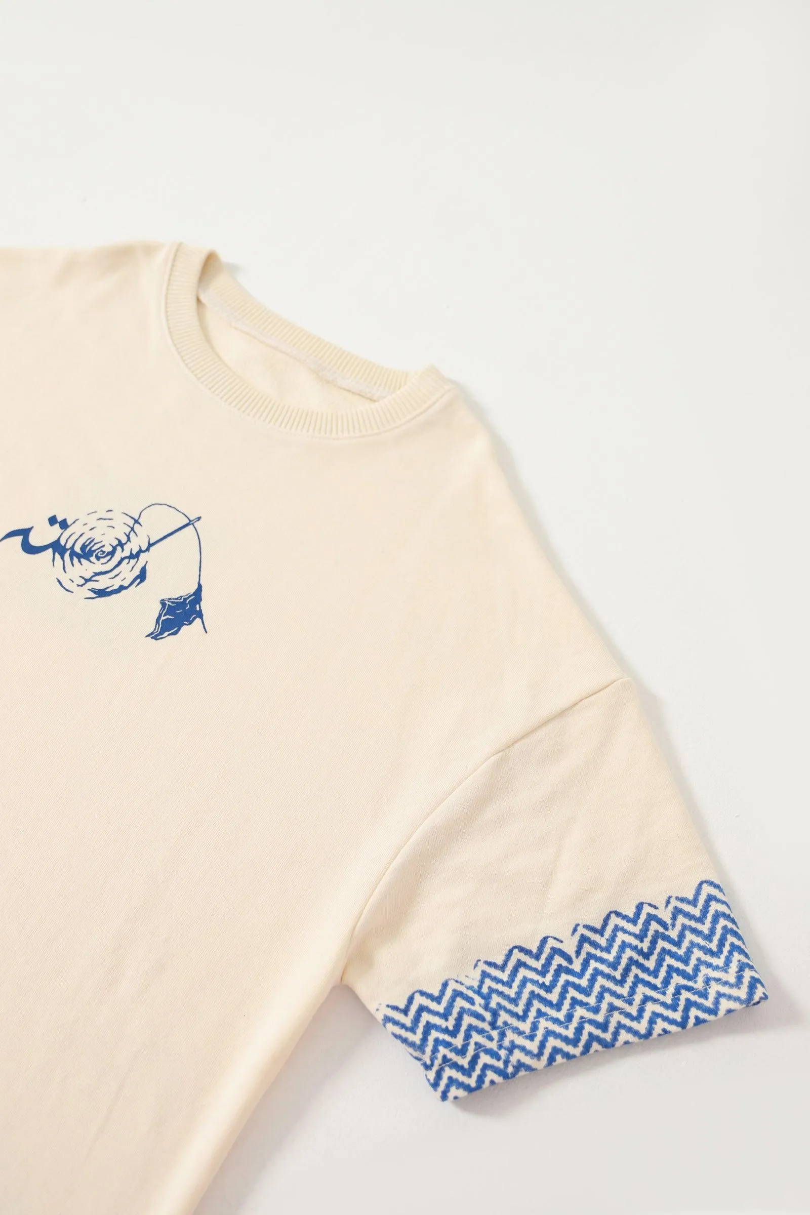 BEIGE BLOCK PRINTED T-SHIRT