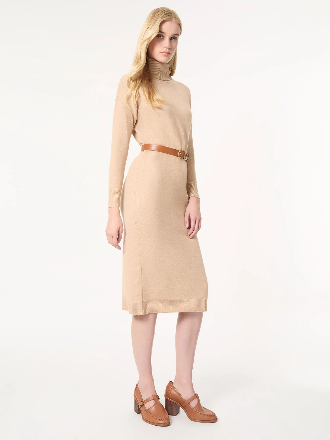 Belted Turtleneck Sweater Dress