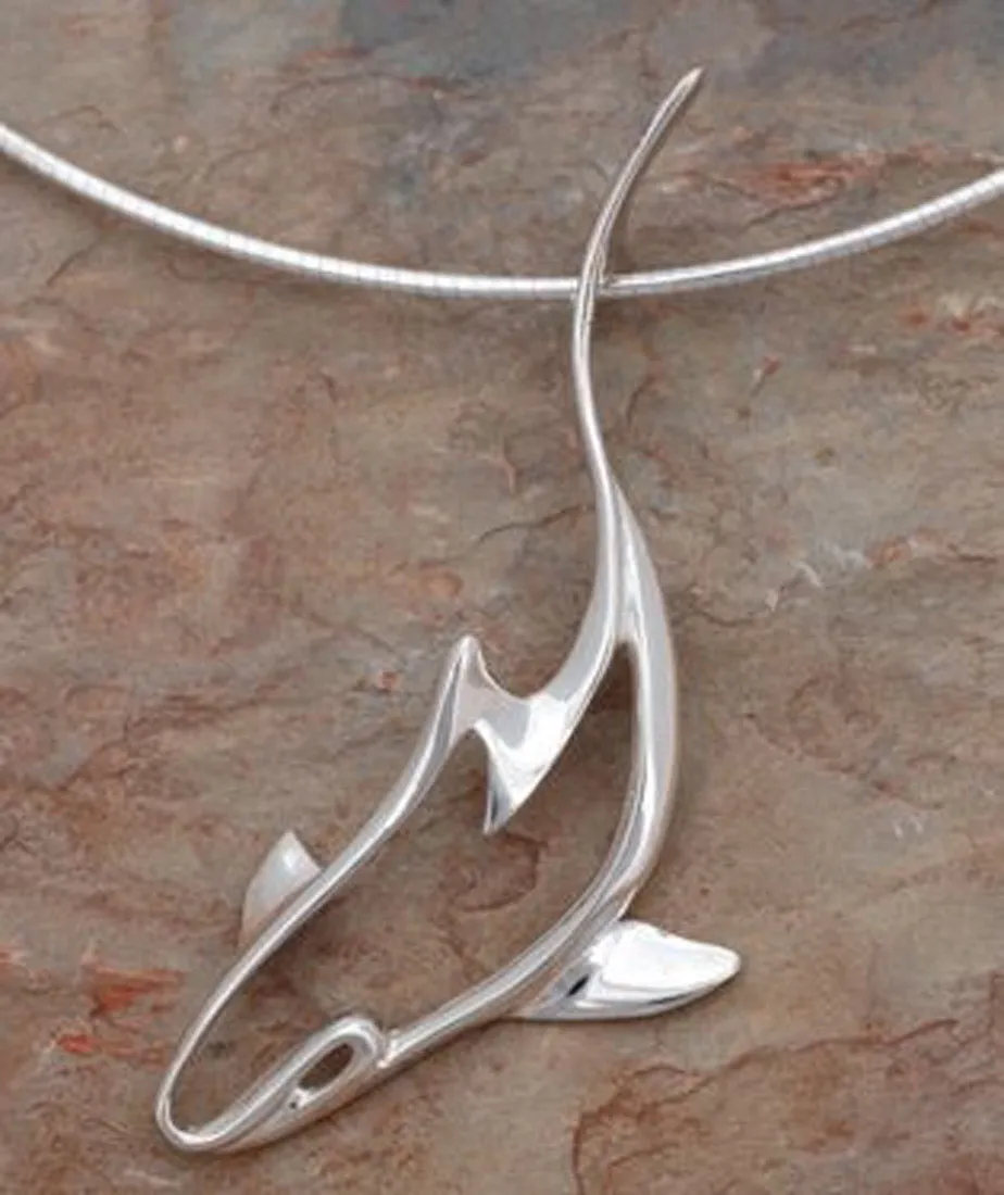 Big Blue Aquatic Seaplicity Reef Shark Large Silver Pendant - Optional Chain Choices