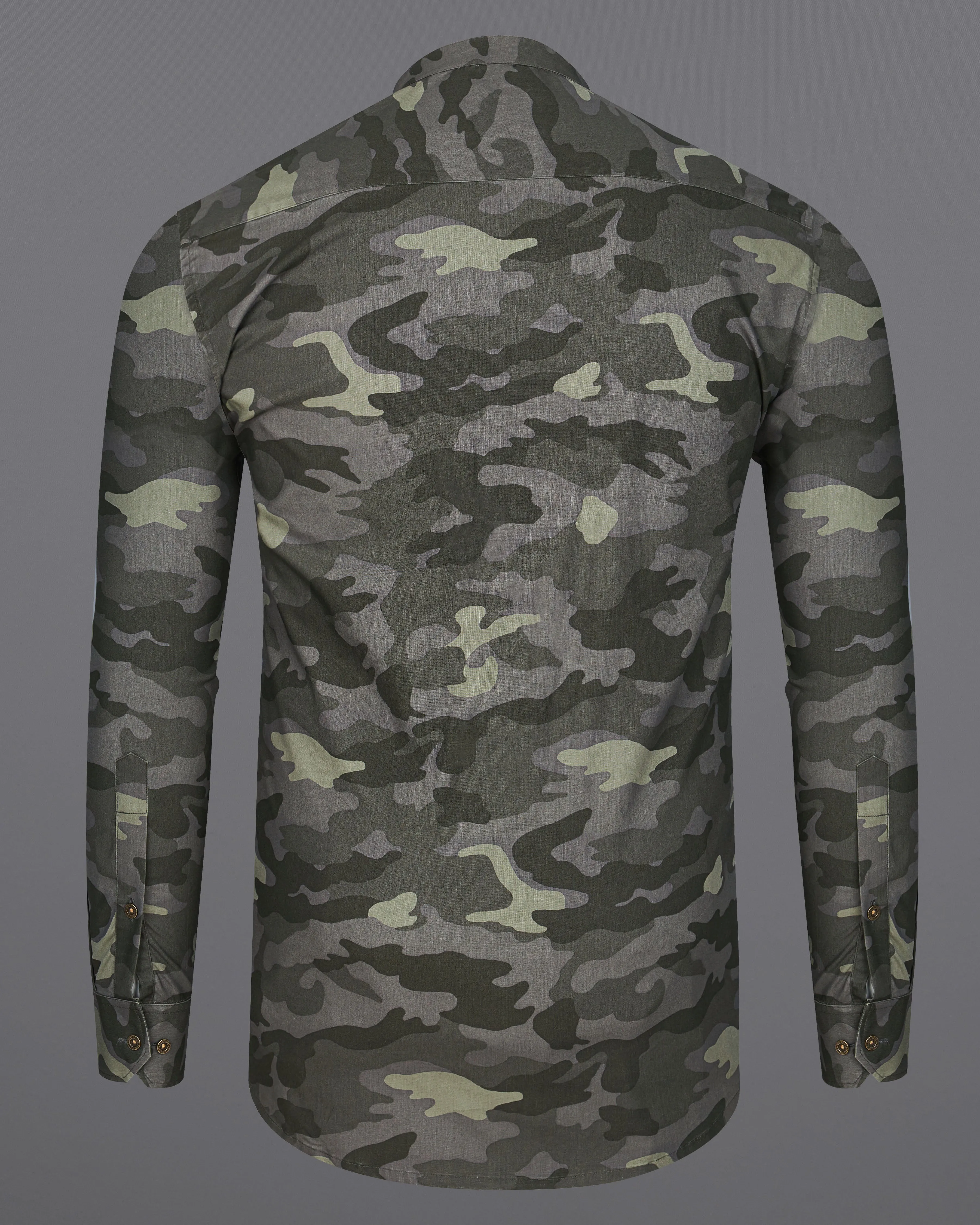 Birch Green with Wenge Gray Camouflage Printed Royal Oxford Designer zipper Shirt