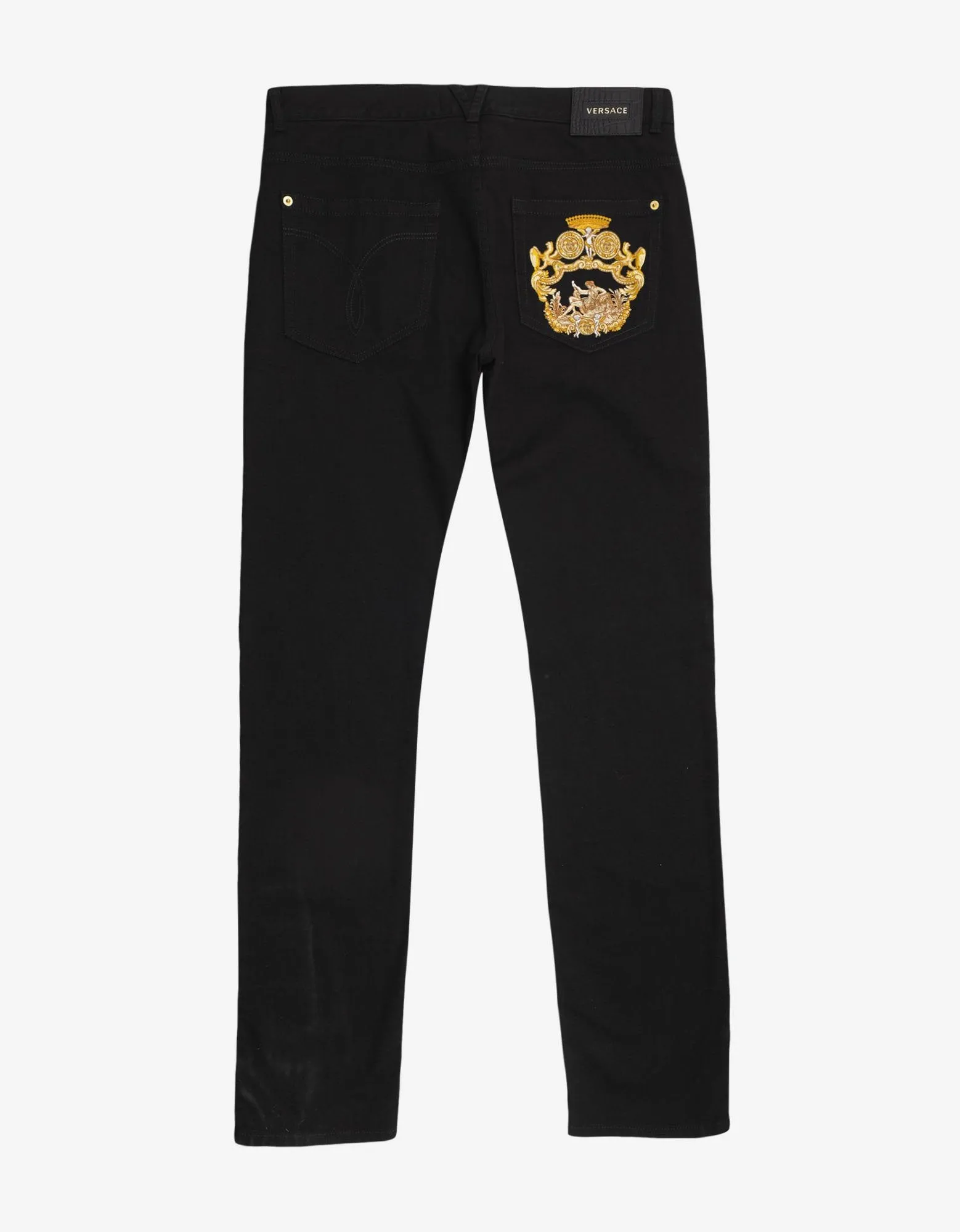 Black Crest Embroidery Slim Jeans