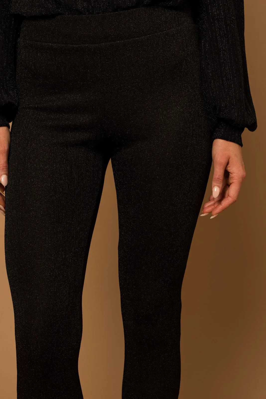 Black Elastic Lurex Pants - Final Sale