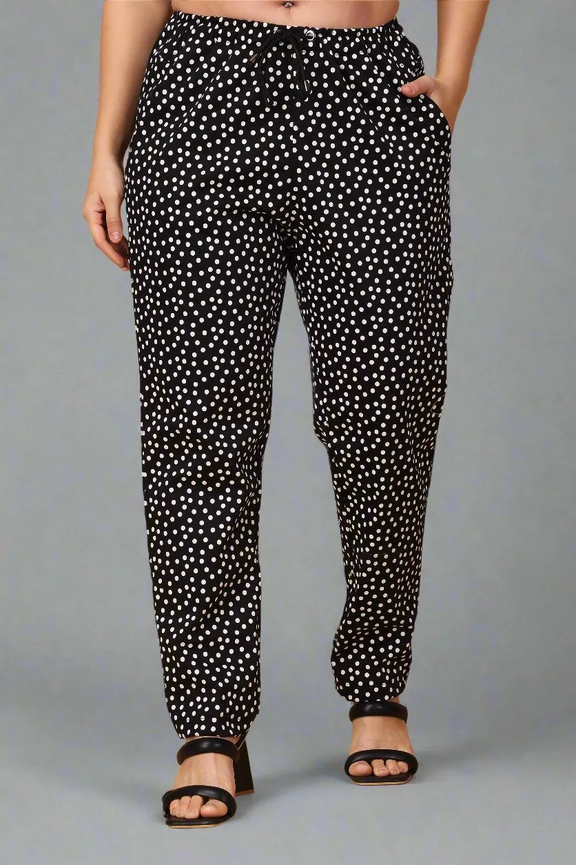 Black Polka Poplin Lycra Pants