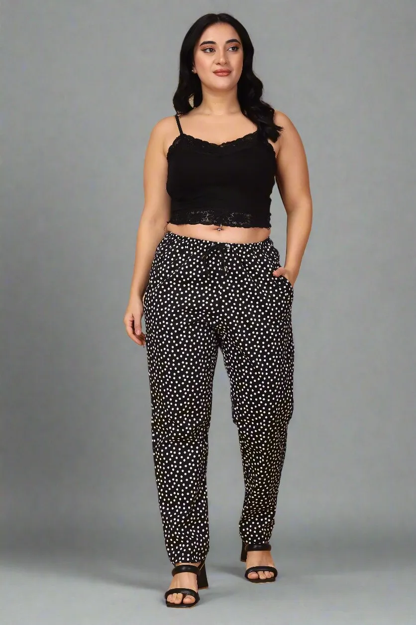 Black Polka Poplin Lycra Pants