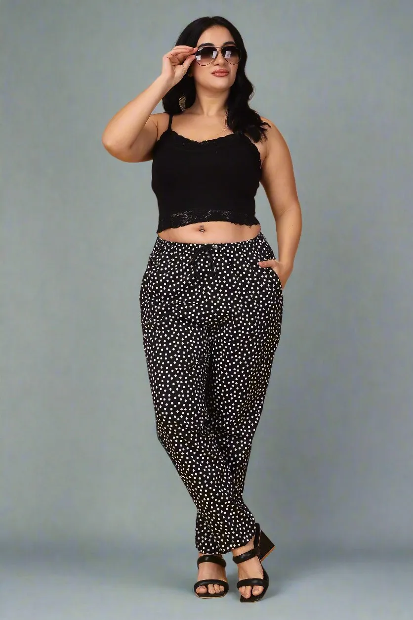 Black Polka Poplin Lycra Pants