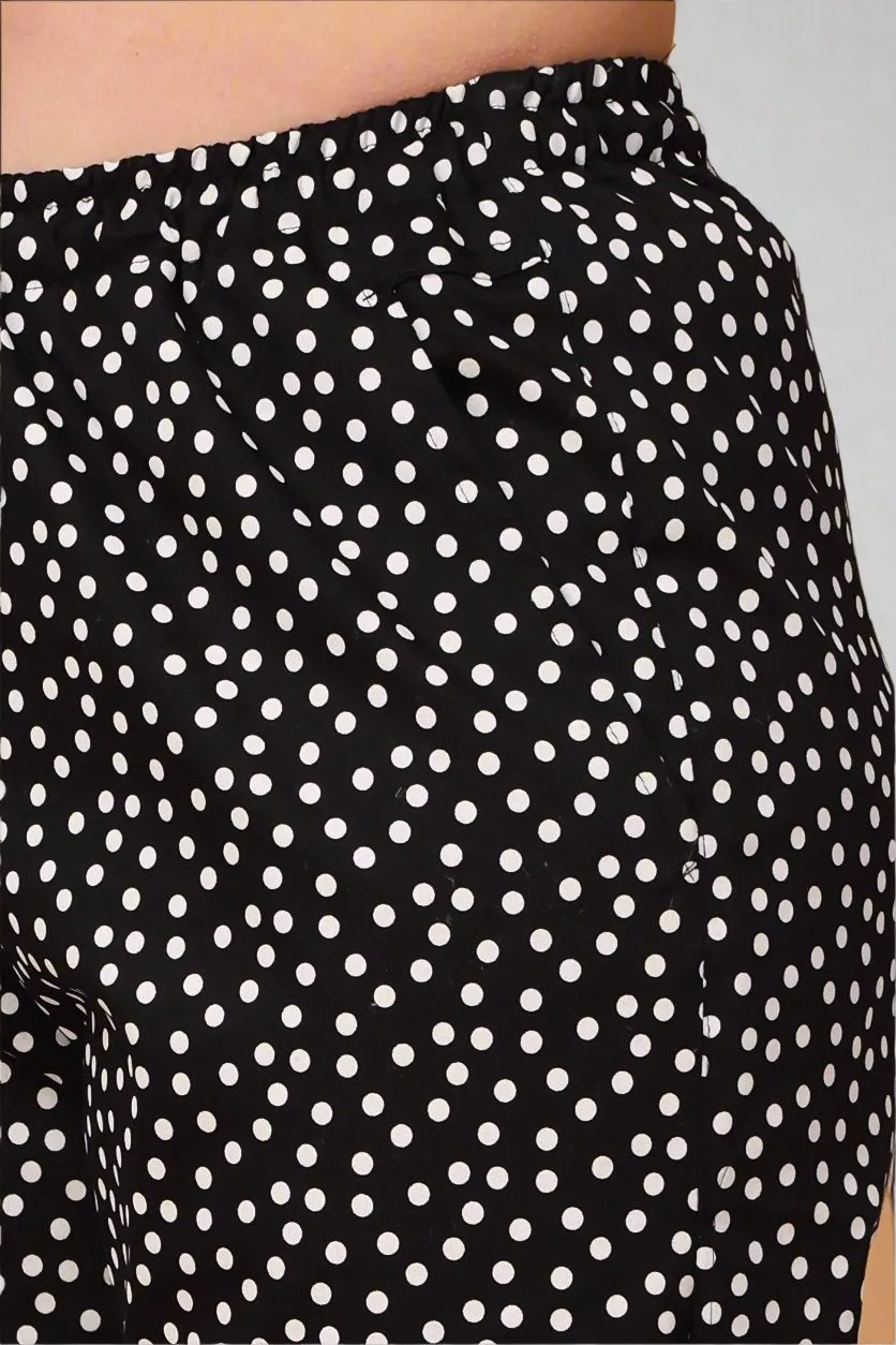 Black Polka Poplin Lycra Pants