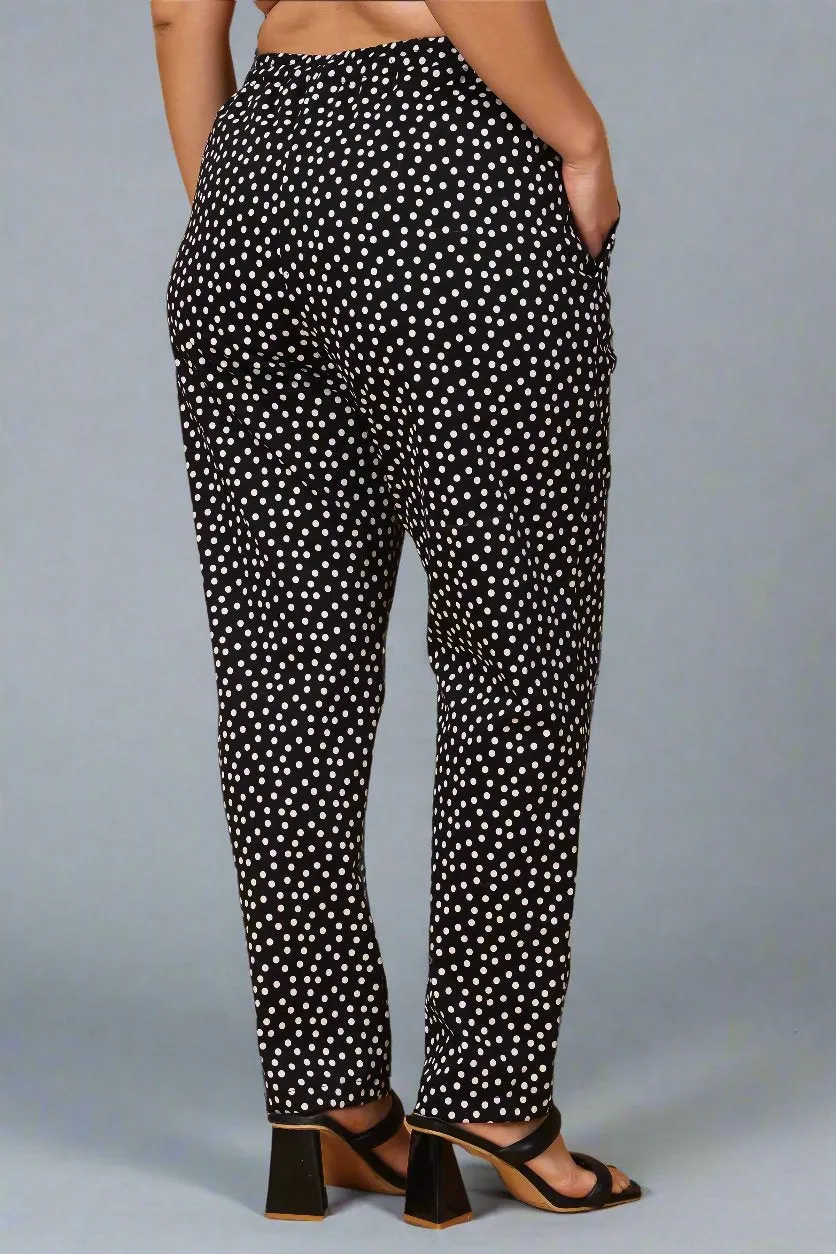 Black Polka Poplin Lycra Pants