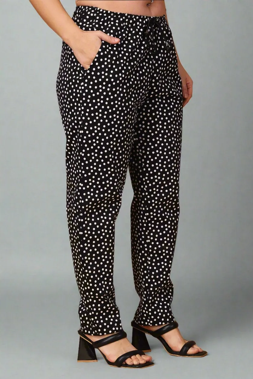 Black Polka Poplin Lycra Pants