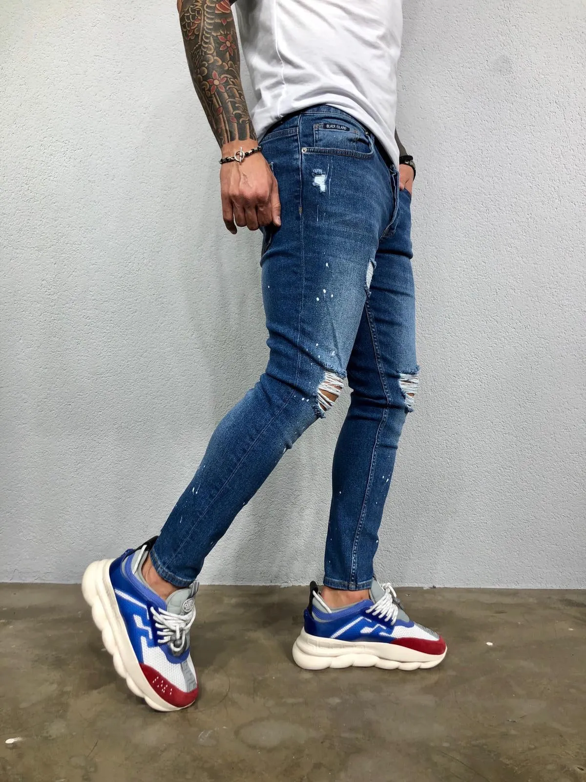 Blue Ripped Jeans Slim Fit Jeans BL478 Streetwear Mens Jeans