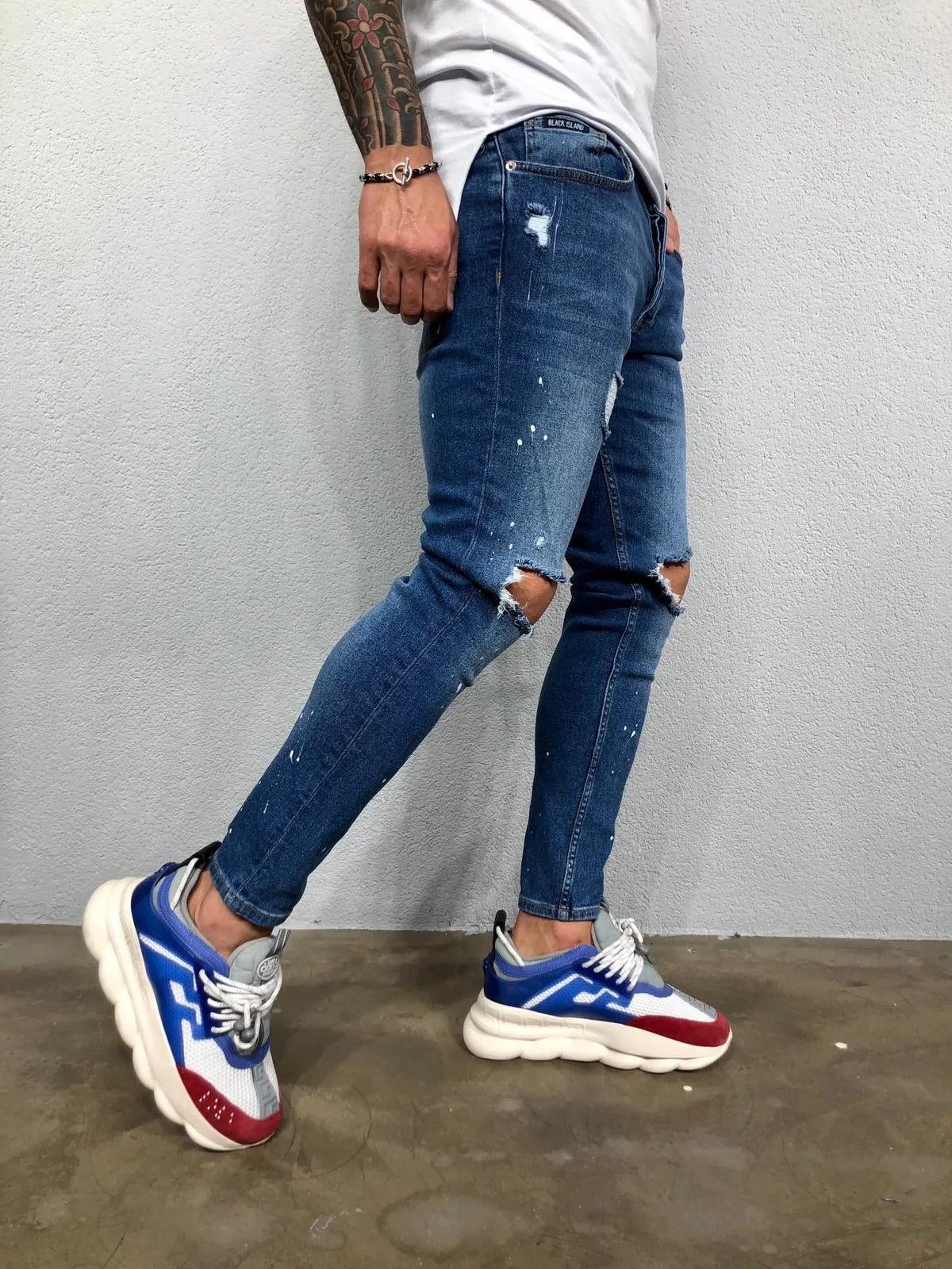 Blue Ripped Jeans Slim Fit Jeans BL478 Streetwear Mens Jeans