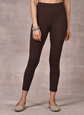 Brown Ankle Length Plain Legging