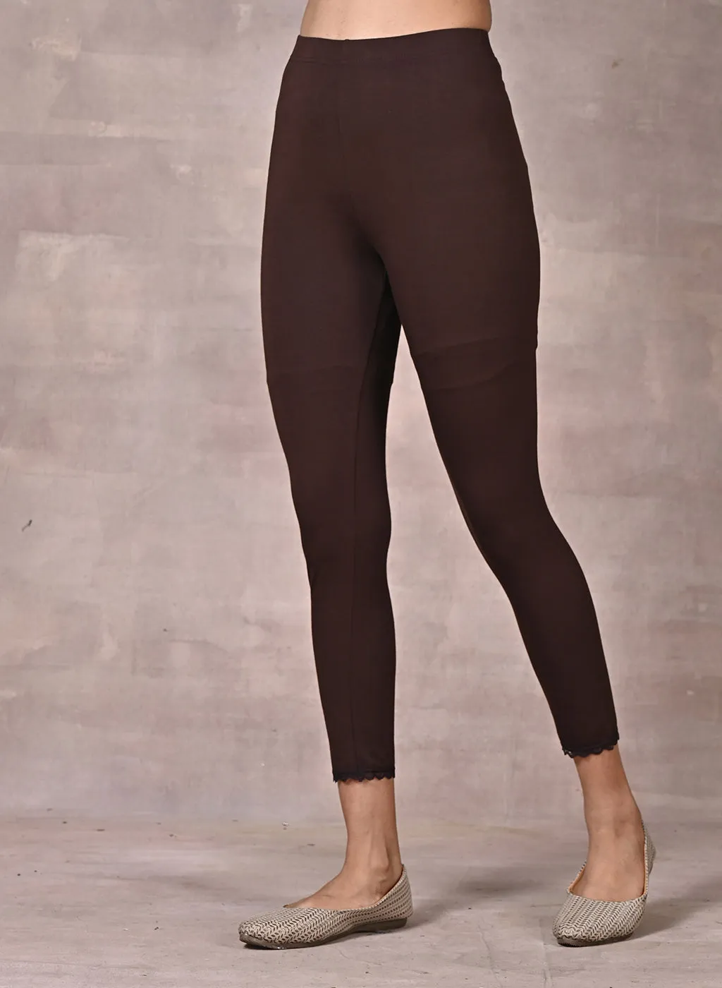 Brown Ankle Length Plain Legging