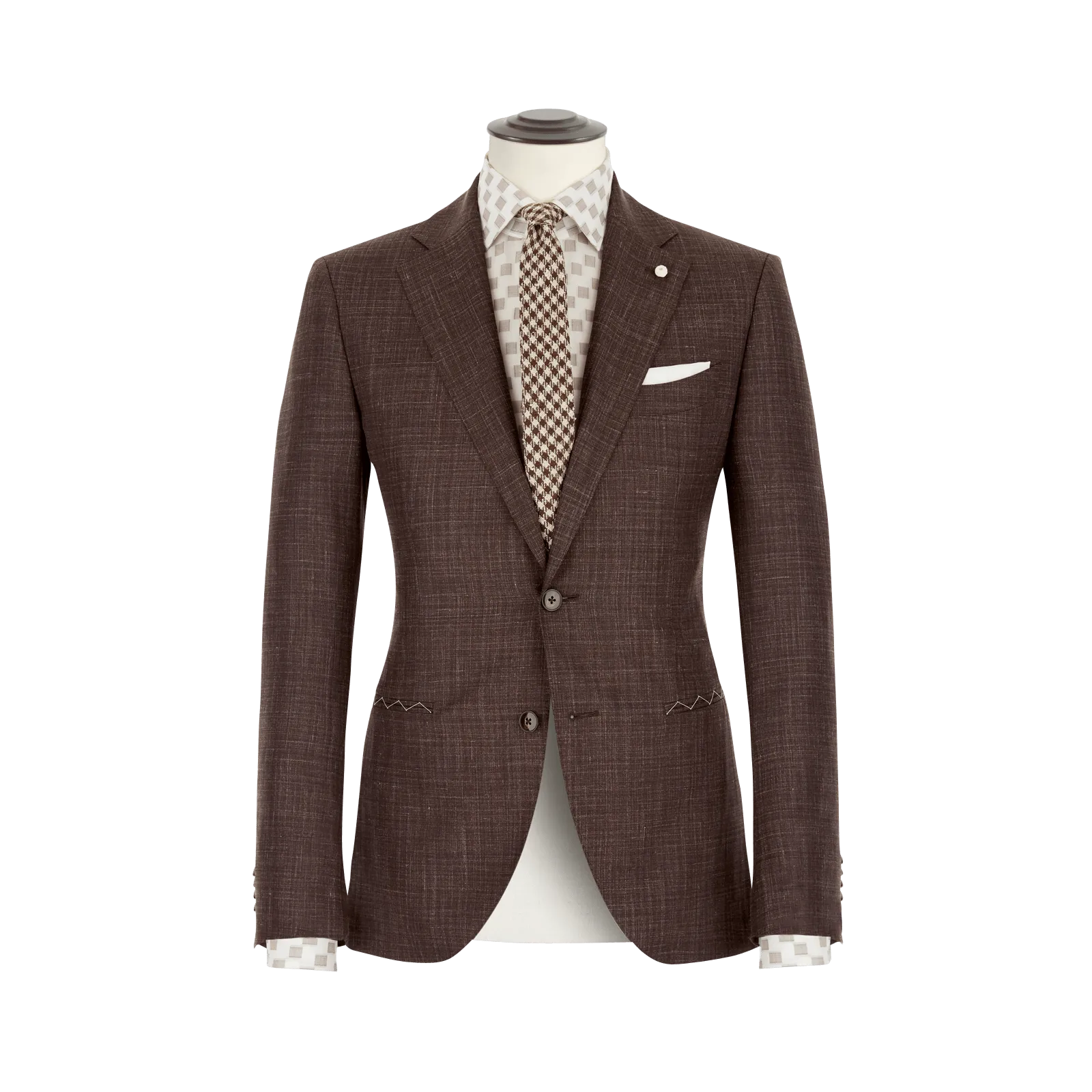 BROWN SLUB SUIT IN WOOL SILK LINEN