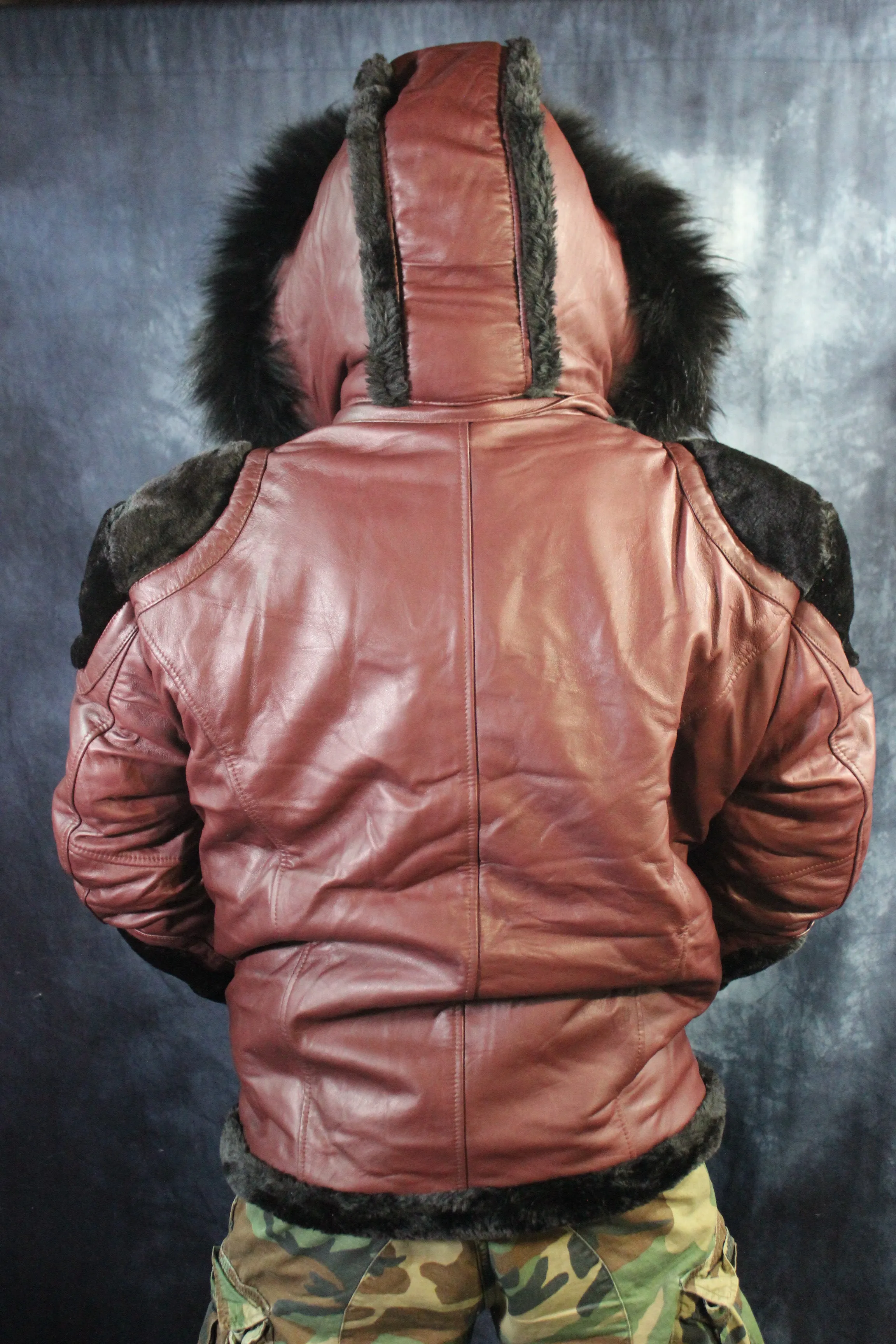 Burgundy Leather and Fur Jacket by Otter and The Fox