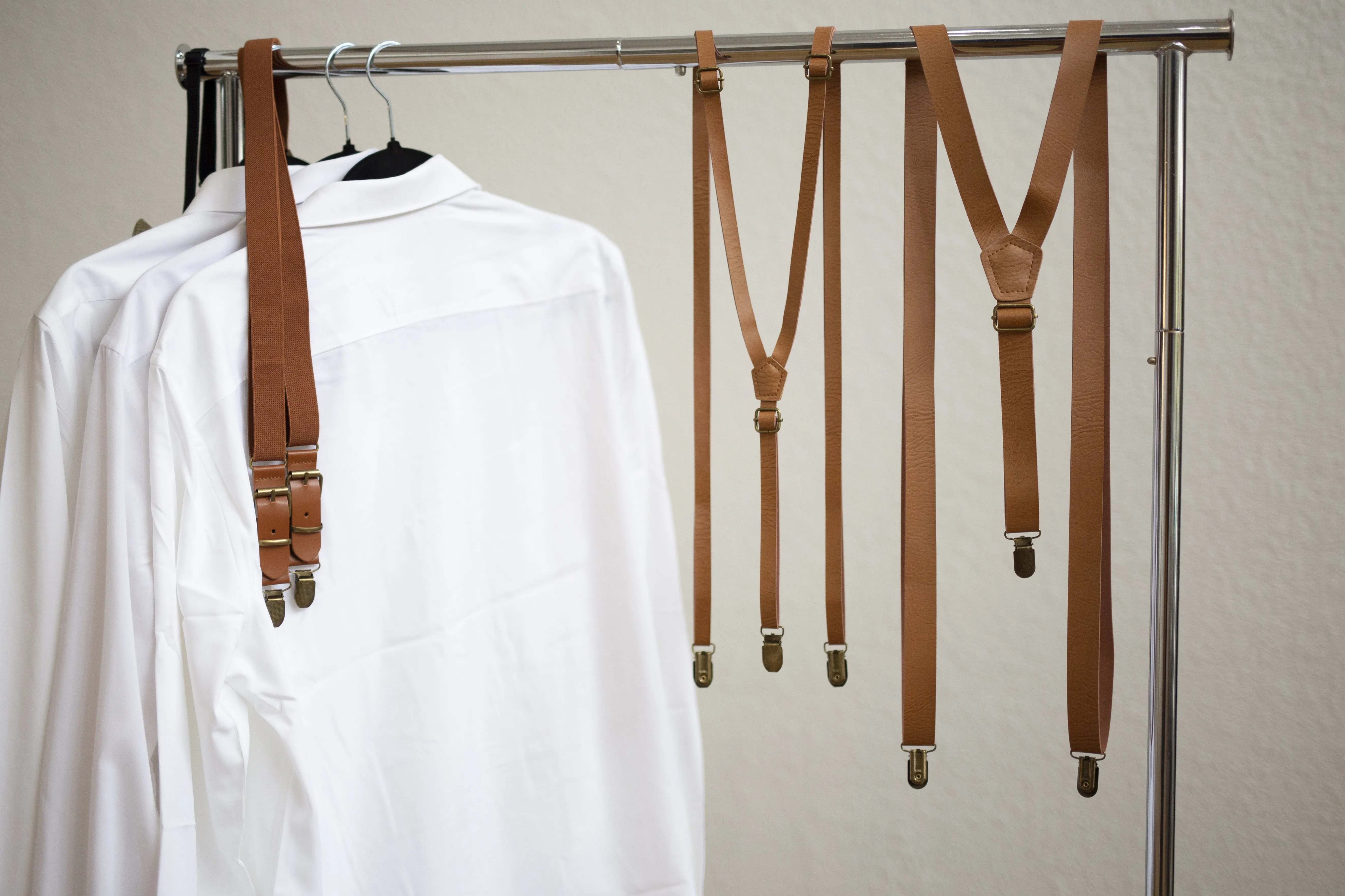 Caramel Suspenders with Quartz Bow Tie