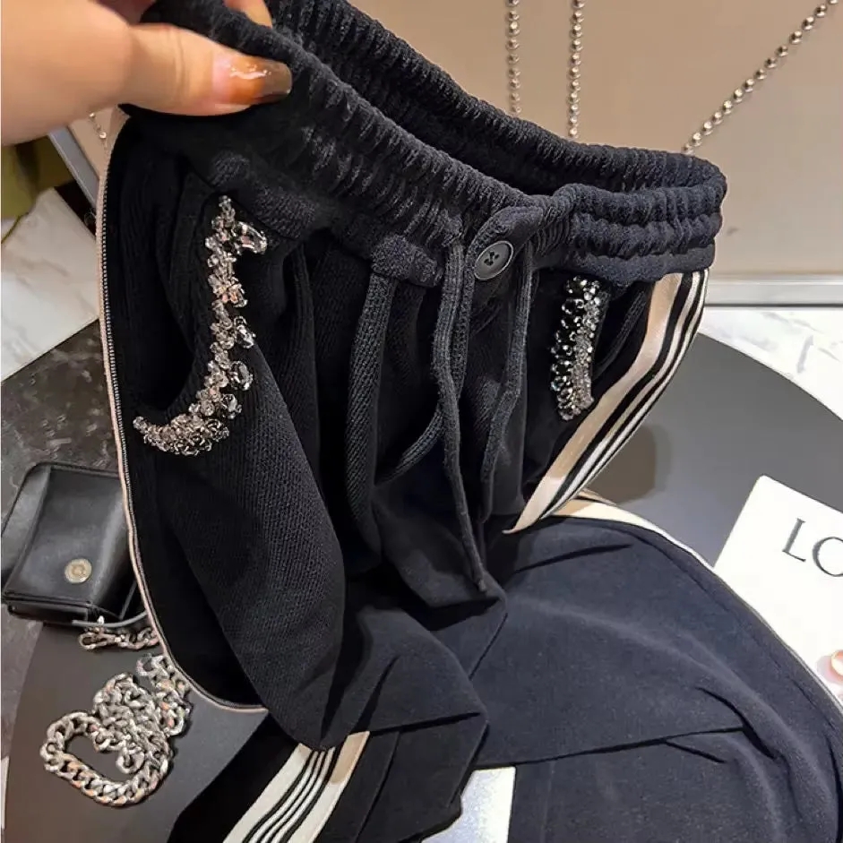 Casual Sweatpants Women 2023 New Bottoms High Waist Straight Trousers Diamond Y2K Wide Leg Pants Casual Fashion Pantalon Femme