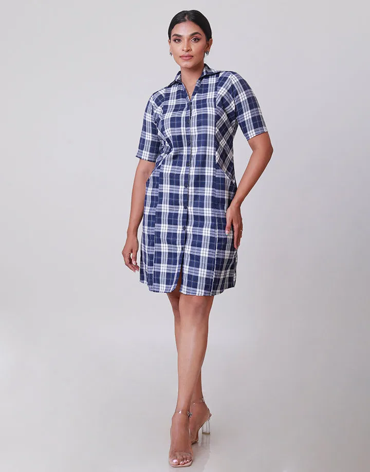 Checked Collared Dress with Pockets