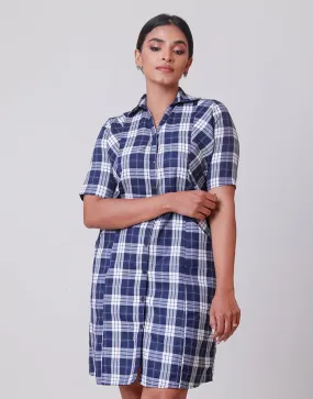 Checked Collared Dress with Pockets