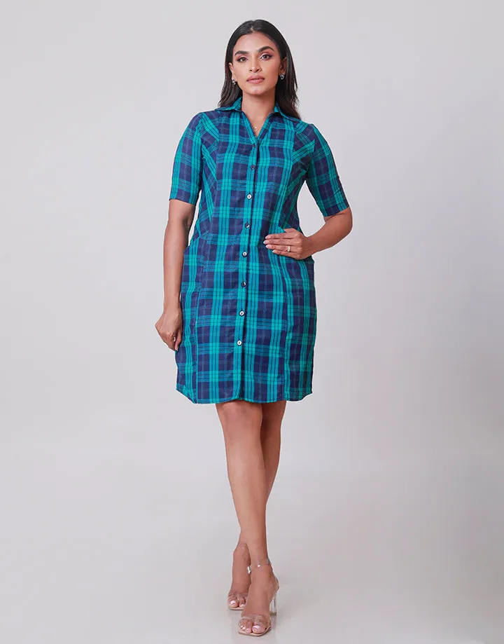 Checked Collared Dress with Pockets