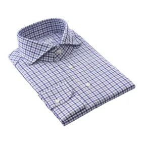 Checked Cotton Blue Shirt with Shark Collar