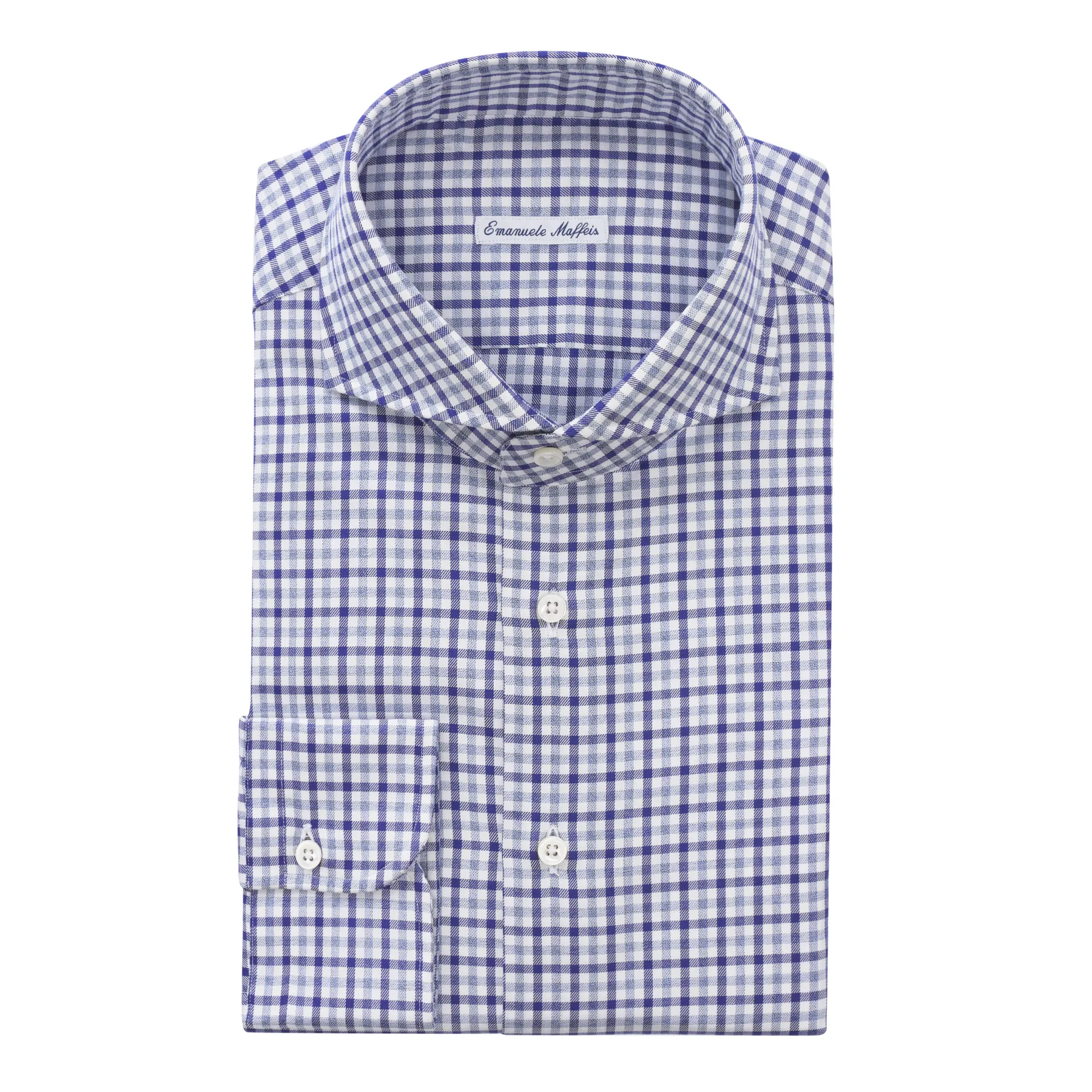 Checked Cotton Blue Shirt with Shark Collar