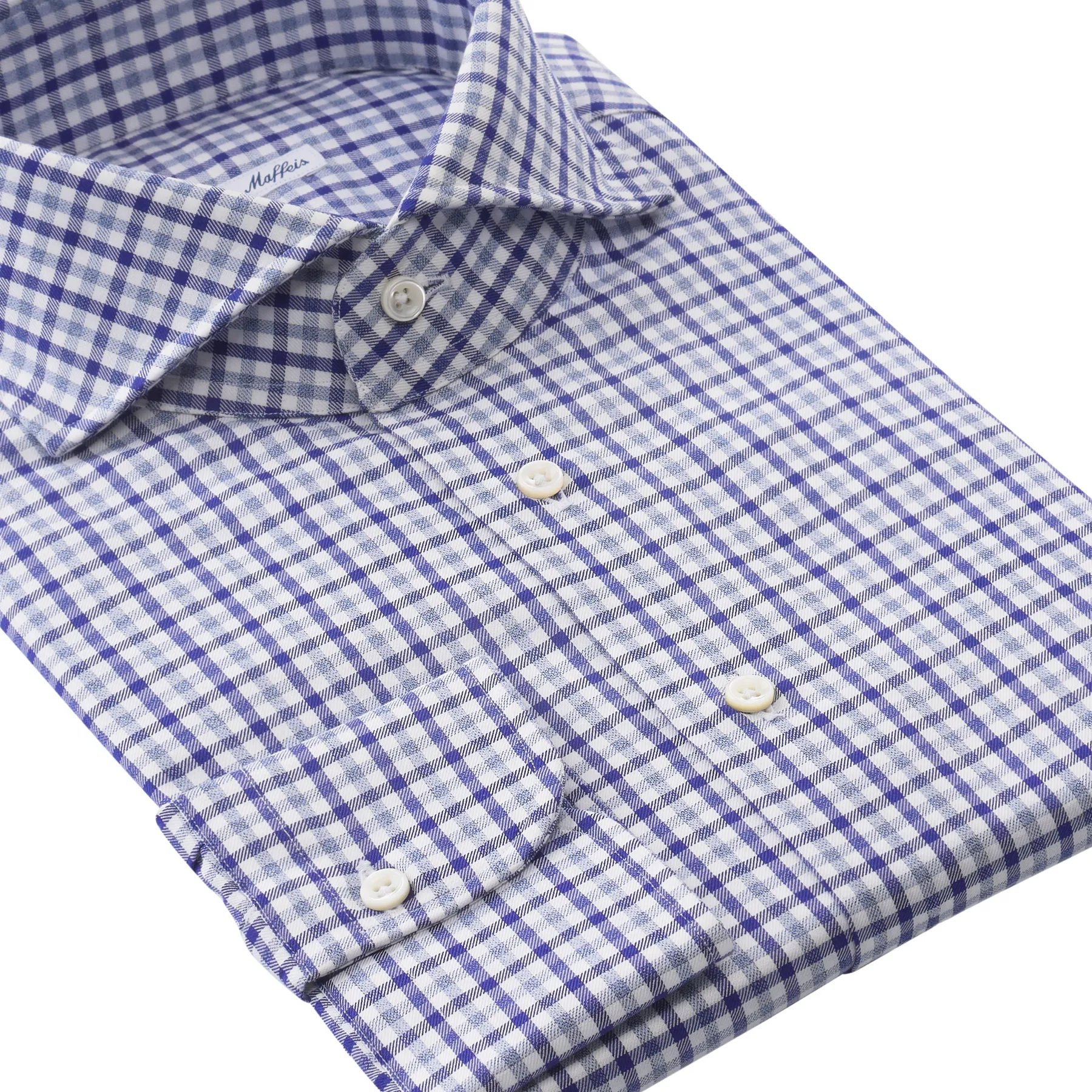 Checked Cotton Blue Shirt with Shark Collar