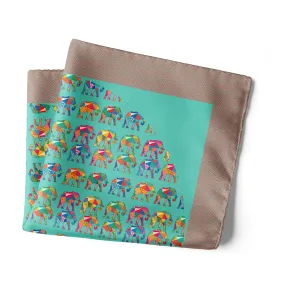 Chokore Multi-coloured Elephants Silk Pocket Square for Men from the Wildlife range