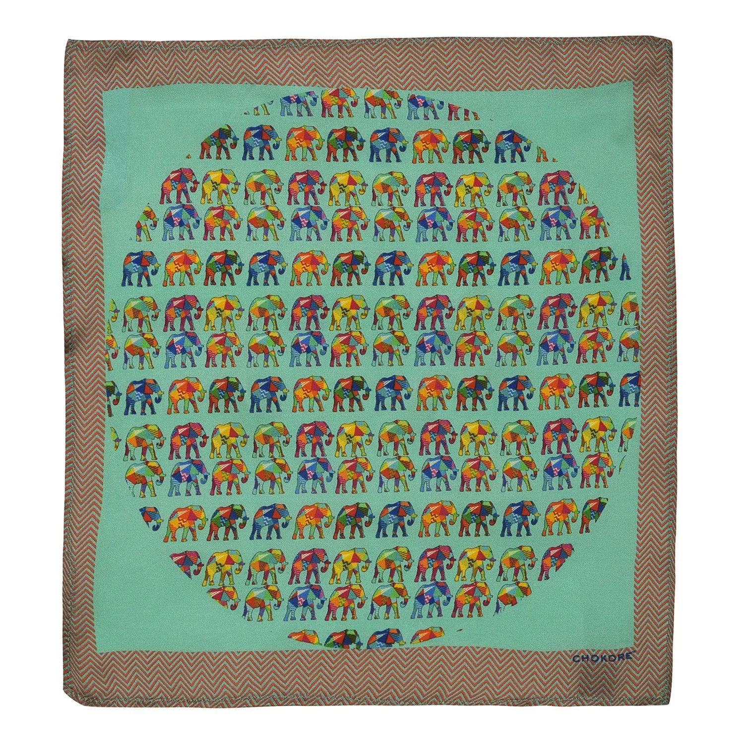 Chokore Multi-coloured Elephants Silk Pocket Square for Men from the Wildlife range