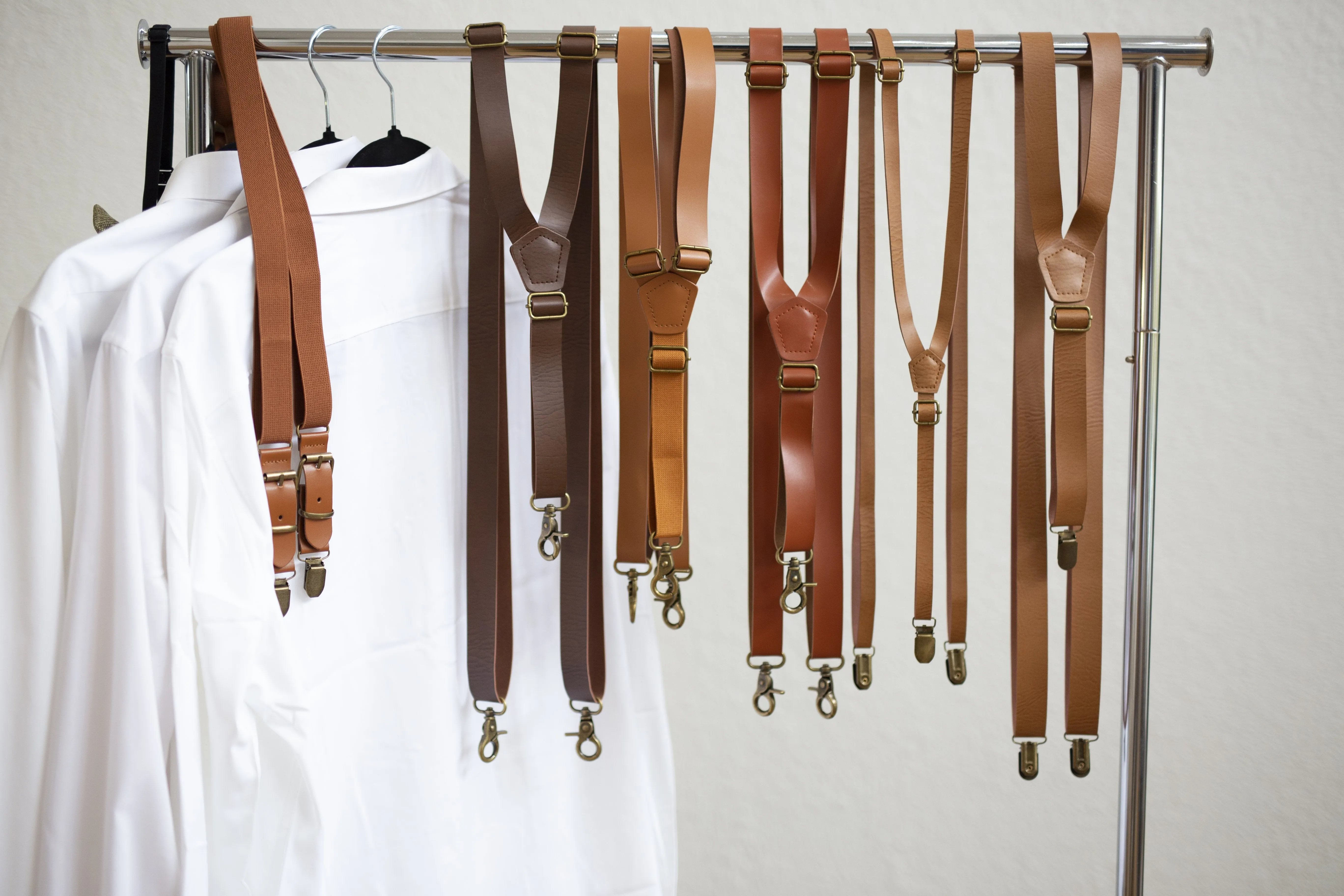 Coffee Brown Suspenders with Wine Cotton Bow Tie