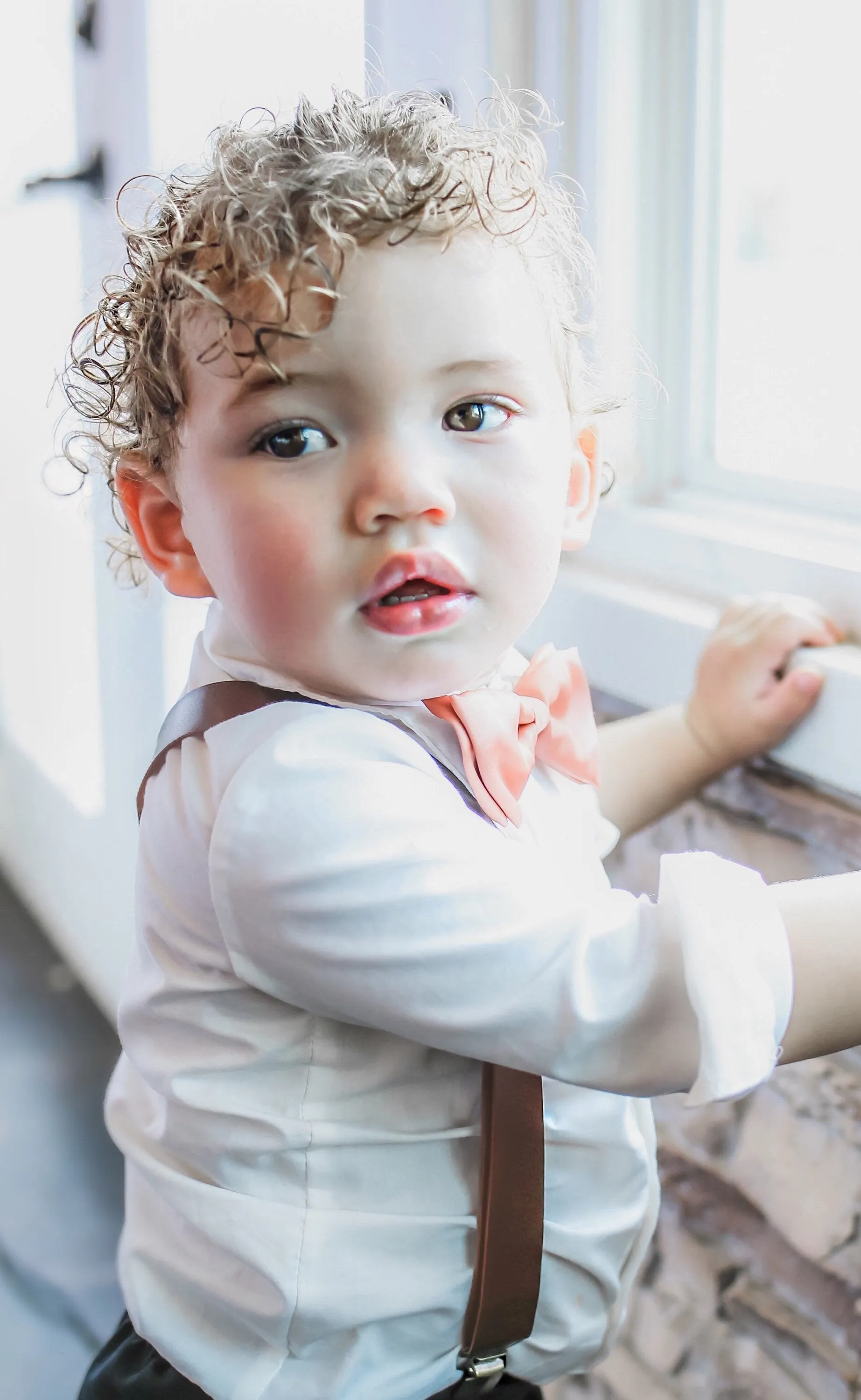 Coffee Brown Suspenders with Wine Cotton Bow Tie