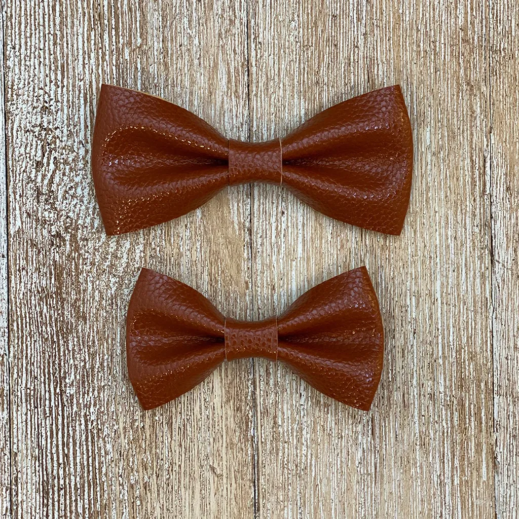 Cognac Leather Bow Tie