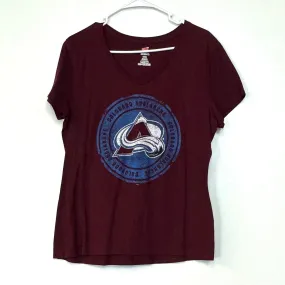 Colorado Avalanche | Womens V-Neck nano Logo T-Shirt | Color: Maroon Red | Size: L | Pre-Owned