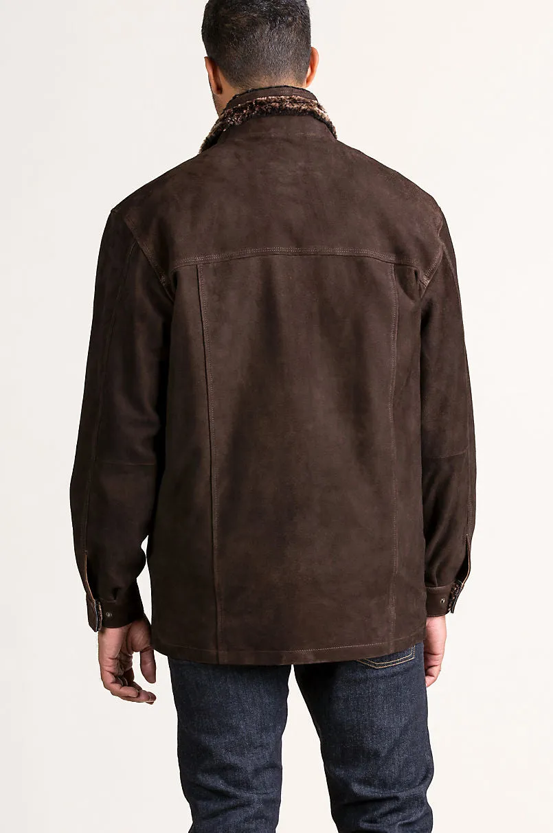 Corbin Goatskin Suede Leather Coat with Removable Shearling Lining