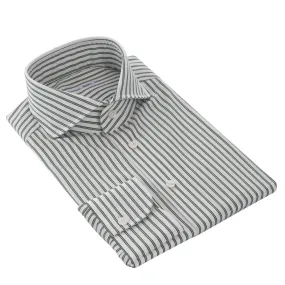 Cotton White Shirt with Green Stripes