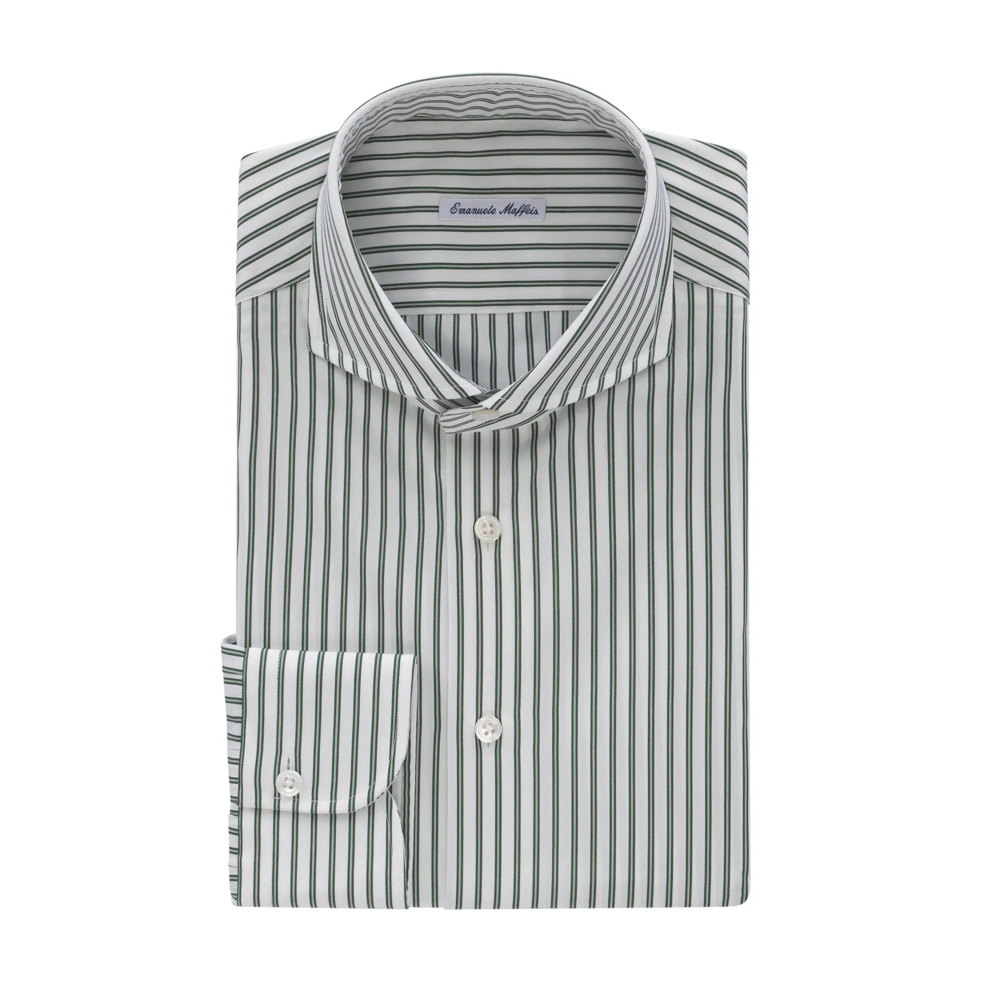 Cotton White Shirt with Green Stripes