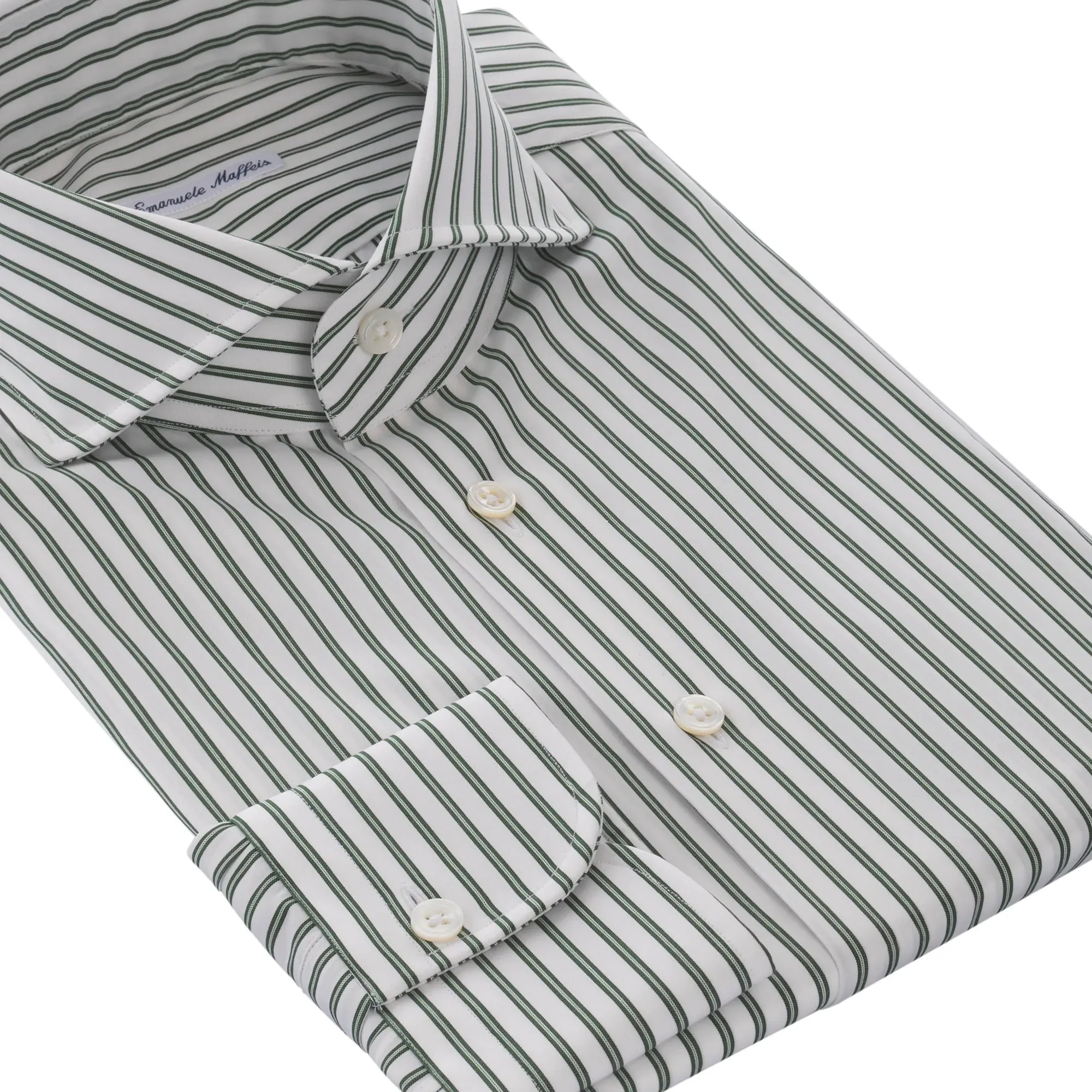 Cotton White Shirt with Green Stripes