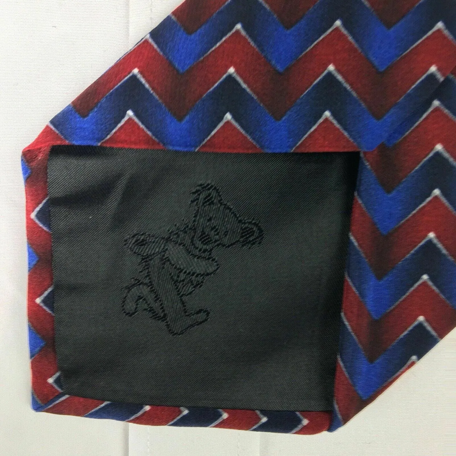 Dancing Bear Grateful Dead Mens Red & Blue Chevron Print 100% Silk Neck Tie 58”